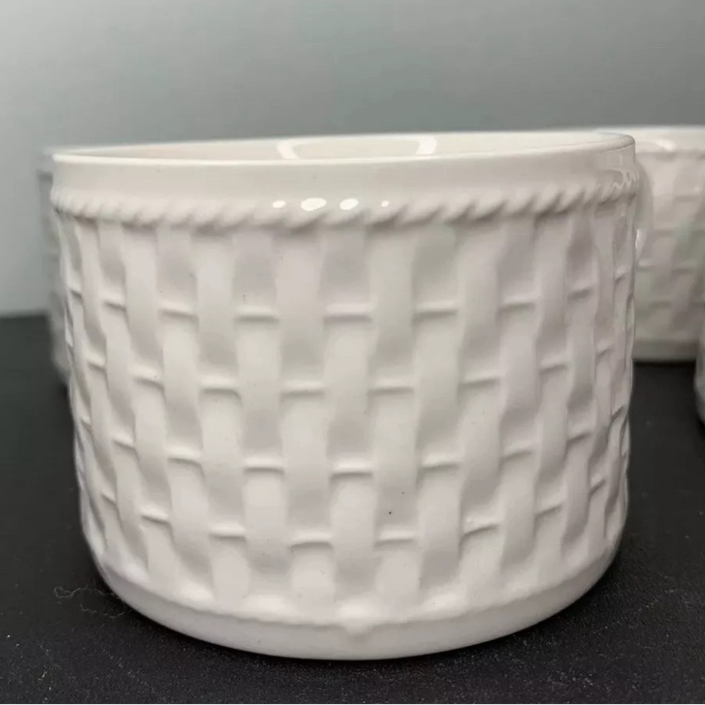 ONEIDA Westerly Basket Weave Demitasse Mugs Woven White Wicker 6 Cups, NIB - Picture 2 of 7